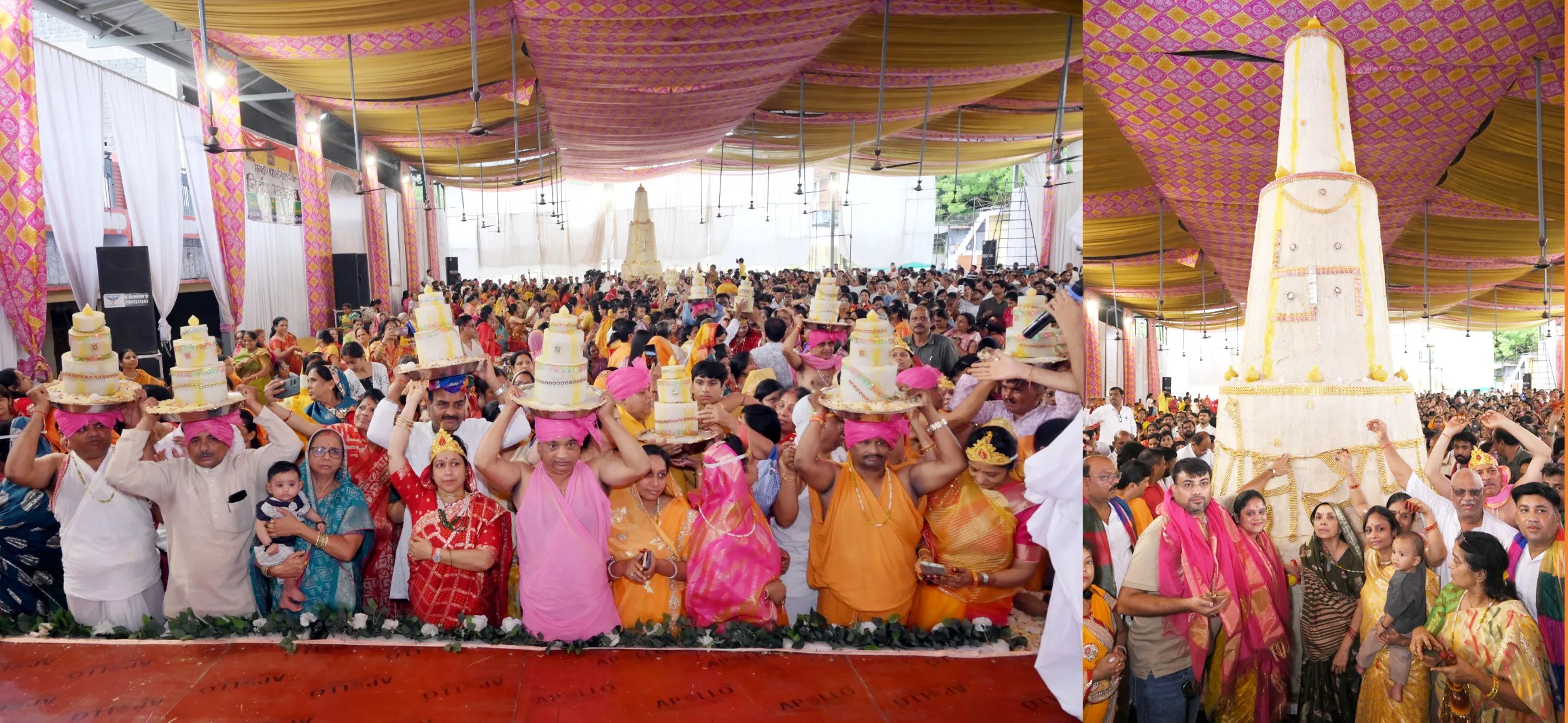 Acharya Shri के सन्निध्य में ग्वालियर के इतिहास में पहली बार 23 फुट ऊंचा निर्वाण लड्डू किया समर्पित