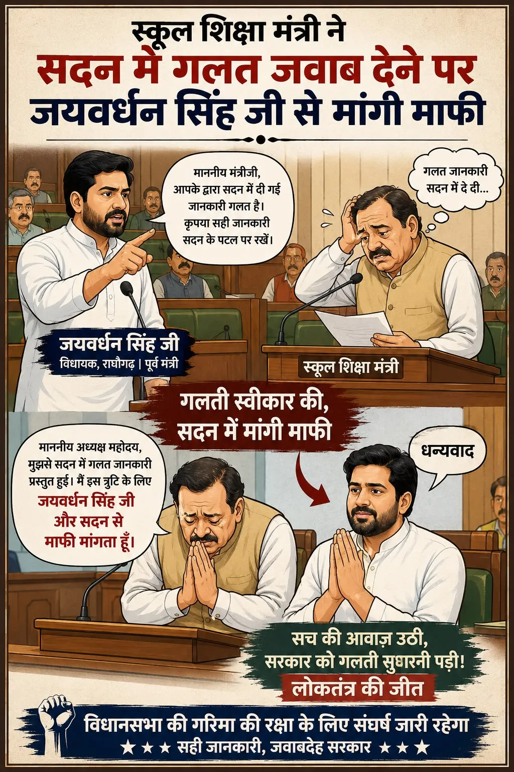 विधानसभा में गलत जानकारी देने पर स्कूल शिक्षा मंत्री Rao Uday Pratap ने दिया संशोधन वक्तव्य