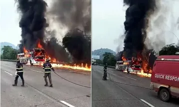 Mumbai-Pune Expressway पर बस में लगी भीषण आग, सभी यात्रियों को सुरक्षित निकाला